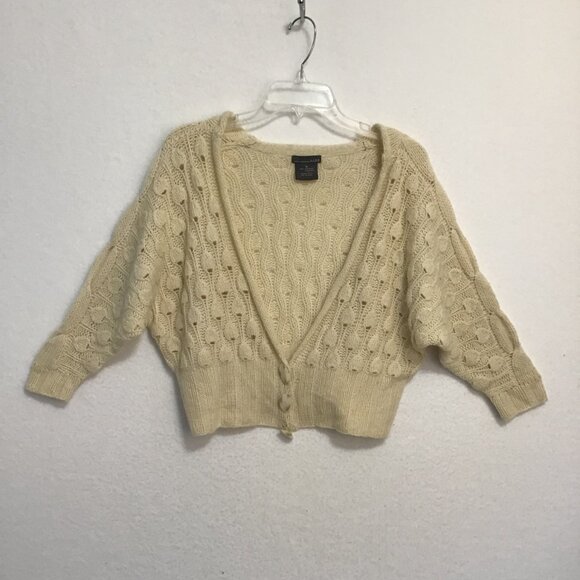 Line Loose Knit Cashmere Deep V 3/4 Sleeve Button Up Cardigan Size M - Picture 10 of 10